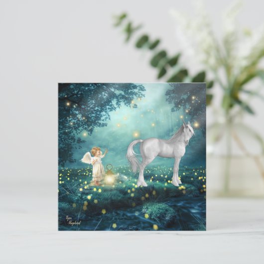 Fantasy Engel and Unicorn Flat Card (Stehend Vorderseite)