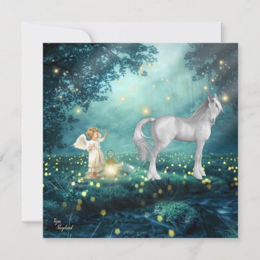 Fantasy Engel and Unicorn Flat Card (Vorderseite)