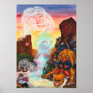 Fantasy Eros Lion Princess Goddess Snow Leopard Poster