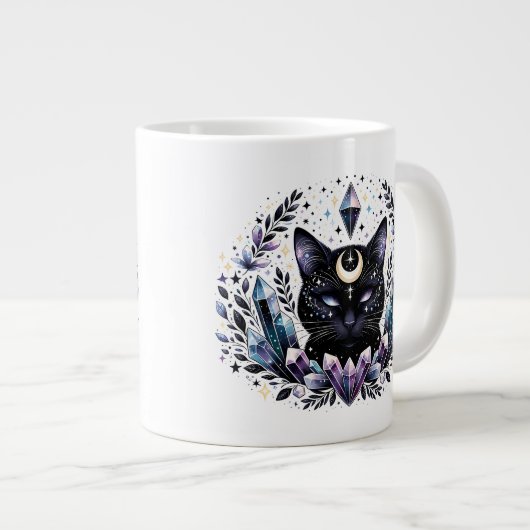Fantasy Esoteric Crystal Black Cat Jumbo-Tasse (Vorderseite Rechts)