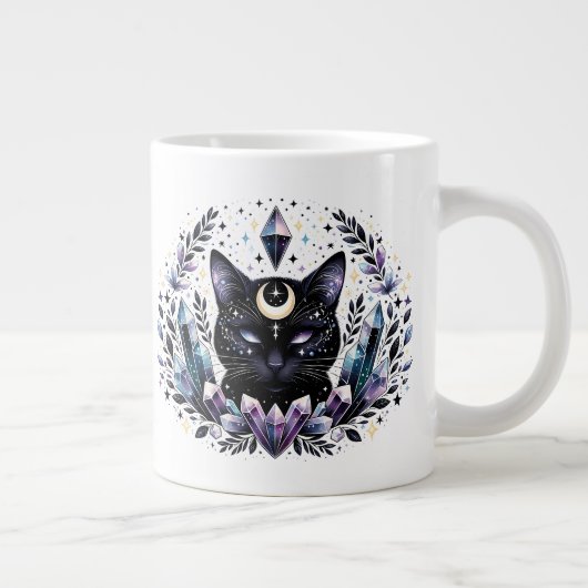Fantasy Esoteric Crystal Black Cat Jumbo-Tasse (Rechts)