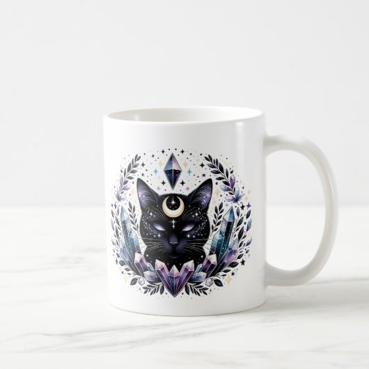 Fantasy Esoteric Crystal Black Cat Kaffeetasse (Rechts)