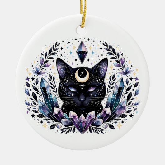 Fantasy Esoteric Crystal Black Cat Keramik Ornament (Vorne)