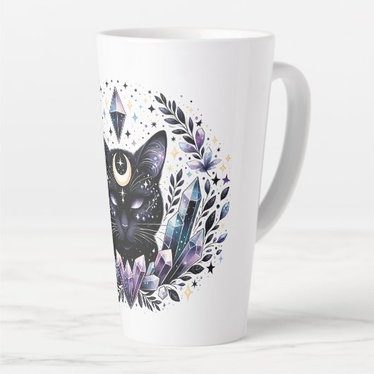 Fantasy Esoteric Crystal Black Cat Milchtasse (Rechte Ecke)