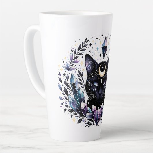 Fantasy Esoteric Crystal Black Cat Milchtasse (Linke Ecke)
