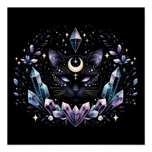 Fantasy Esoteric Crystal Black Cat Poster (Vorderseite)
