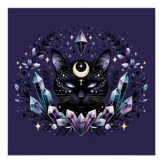Fantasy Esoteric Crystal Black Cat Poster (Vorderseite)