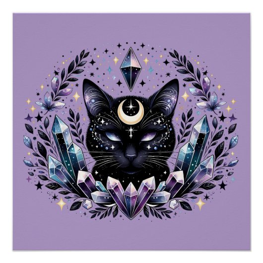 Fantasy Esoteric Crystal Black Cat Poster (Vorderseite)