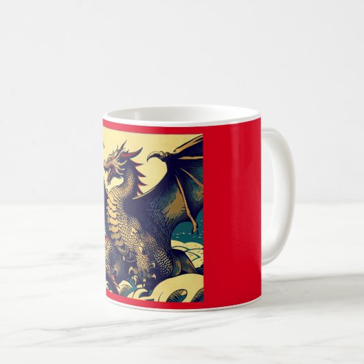 Fantasy European Dragon - Holzschnitt 1 Kaffeetasse (VorderseiteRechts)