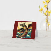 Fantasy European Dragon - Holzschnitt 2 Karte (Gelbe Blume)