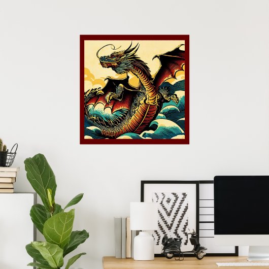 Fantasy European Dragon - Holzschnitt 2 Poster (Heimbüro)