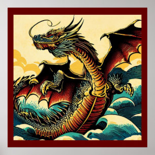 Fantasy European Dragon - Holzschnitt 2 Poster