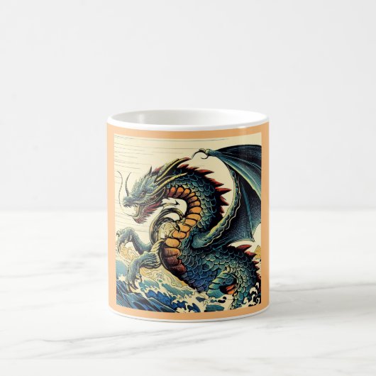 Fantasy European Dragon - Holzschnitt 4 Kaffeetasse (Mittel)