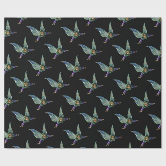 Fantasy Faible Muster auf schwarz Geschenkpapier (Flach)