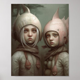 Fantasy Faible Tale Kinder mit Fish Hats Poster