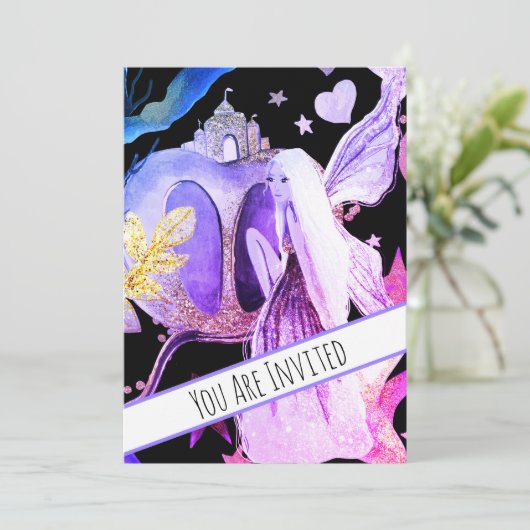 *~ Fantasy Fairy Castle Babydusche Einladung (Stehend Vorderseite)