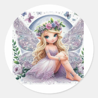 Fantasy Fairy: Eine zarte Fee mit glitzerndem Wi Runder Aufkleber