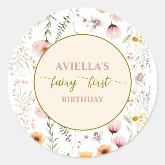 Fantasy Fairy Erste Wildblume Runder Aufkleber (Vorderseite)