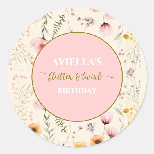 Fantasy Fairy Flutter und Twirl Wildblume Runder Aufkleber (Vorderseite)