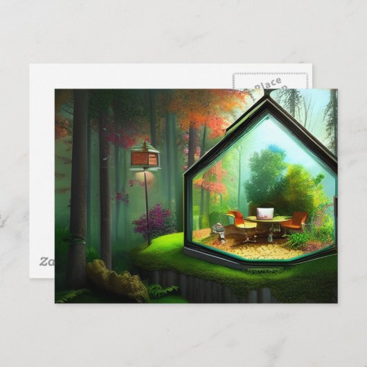 Fantasy Fairy House in einem Terrarium im Wald Postkarte (Vorne/Hinten)