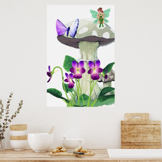 Fantasy Fairy Sitzen auf einem Pilz-Poster Poster (Küche)