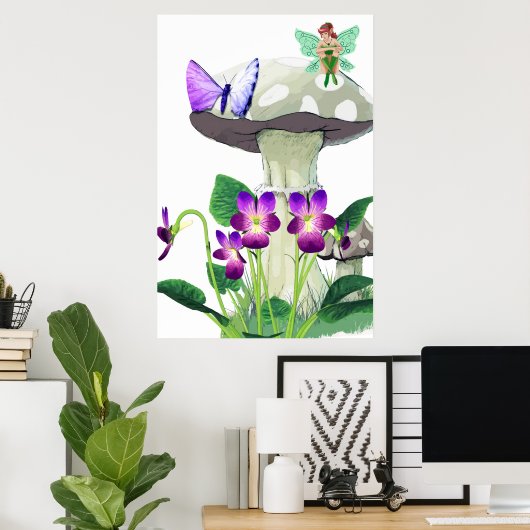 Fantasy Fairy Sitzen auf einem Pilz-Poster Poster (Heimbüro)