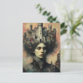 Fantasy Fairy Tale Königin mit Schloss auf ihrem K Postkarte (Stehend Vorderseite)