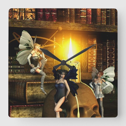 Fantasy Fairy Wall Clock Quadratische Wanduhr (Vorderseite)