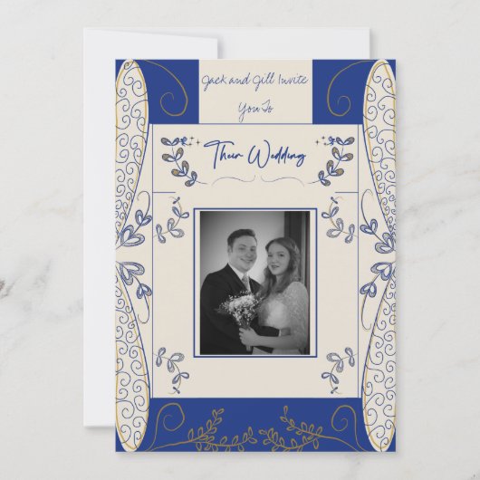 Fantasy Fairy Wedding Einladung in Blau und Gold (Vorderseite)