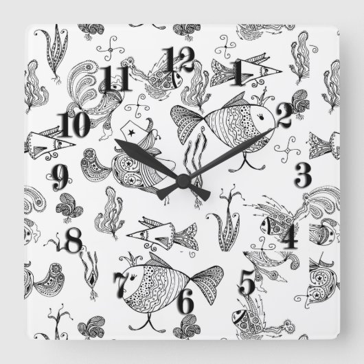 Fantasy Fantasy-Skizzen Pflanze Meer Quadratische Wanduhr (Vorderseite)