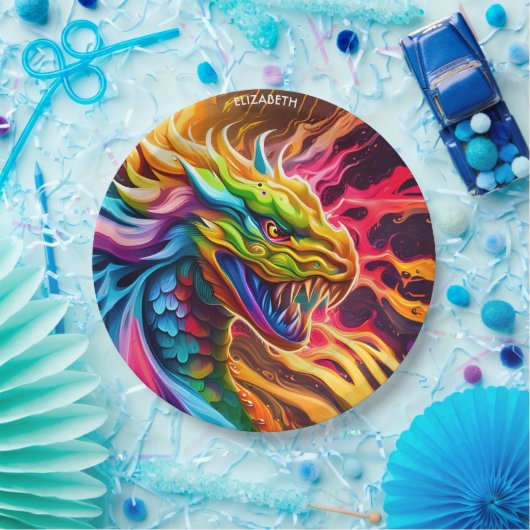 Fantasy farbenfroher Myth Vivid Dragon. Pappteller (Party)
