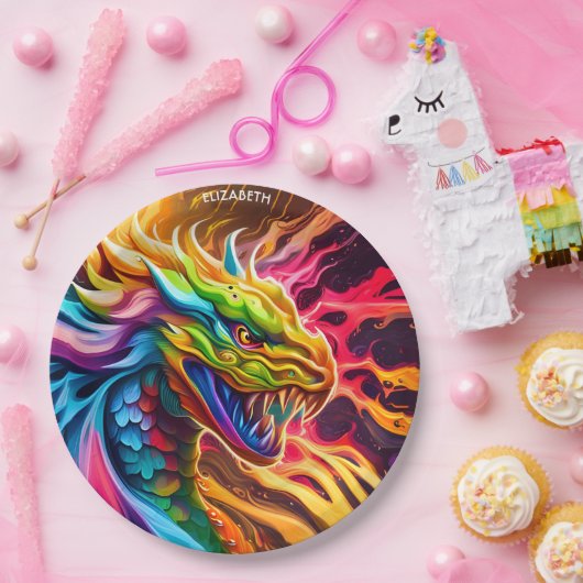 Fantasy farbenfroher Myth Vivid Dragon. Pappteller (Party)