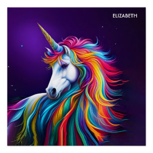 Fantasy-Farbenfrohes-Einhorn-Art-Deco-Stil Poster