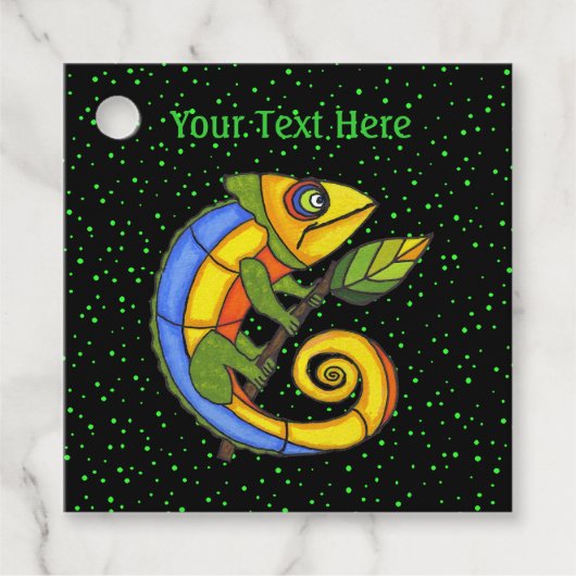 Fantasy-farbige Lizard auf Stick mit Leaf Dots Geschenkanhänger (Vorderseite)