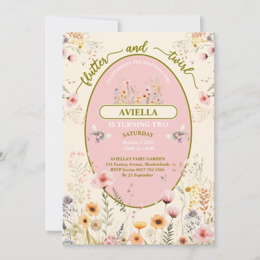 Fantasy Fee Wildblume Girls rosa Einladung (Vorderseite)