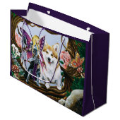 Fantasy-Feenkrieger-Corgi-Magiewald Große Geschenktüte (Vorderseite Schrägansicht)