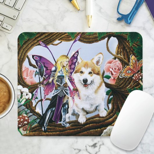 Fantasy-Feenkrieger-Corgi-Magiewald Mousepad