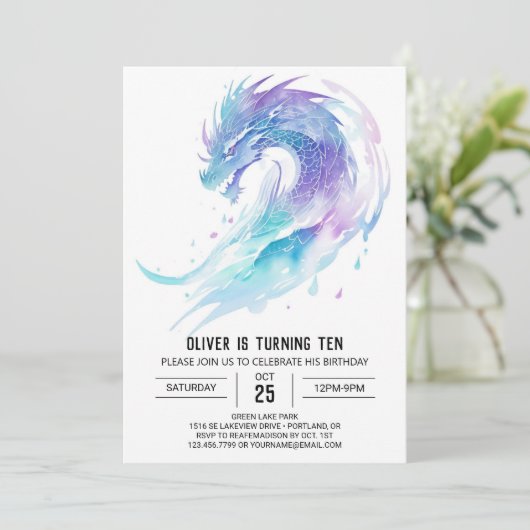 Fantasy Fierce Dragon Birthday Einladung (Stehend Vorderseite)