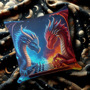 Fantasy Fire and Ice Dragons Ping Chess Kissen