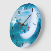 Fantasy Fishing auf dem Mond Große Wanduhr (Winkel)