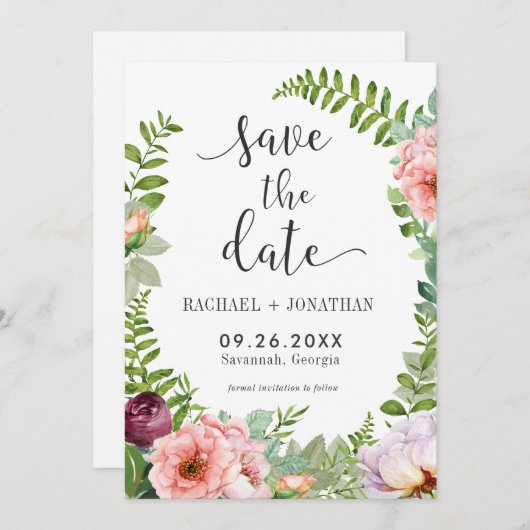 Fantasy Floral Boho Hochzeit Save the Date Card (Vorne/Hinten)