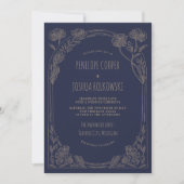 Fantasy Floral Navy Blue Gold Enchanted Wedding Einladung (Vorderseite)