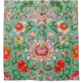 Fantasy Floral Oriental Chinoiserie auf Grün Duschvorhang (Vorderseite)