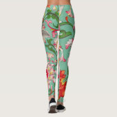 Fantasy Floral Oriental Chinoiserie auf Grün Leggings (Rückseite)
