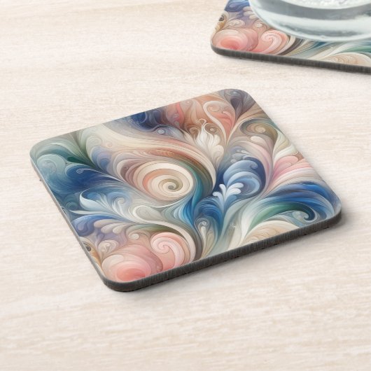 Fantasy Floral Pastel Blau & Creme Getränkeuntersetzer (Linke Seite)