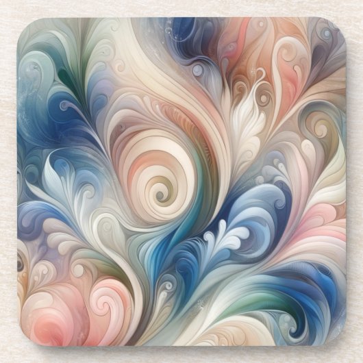 Fantasy Floral Pastel Blau & Creme Getränkeuntersetzer (Vorderseite)