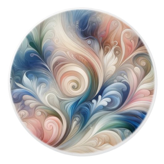 Fantasy Floral Pastel Blau & Creme Keramikknauf (Vorderseite)