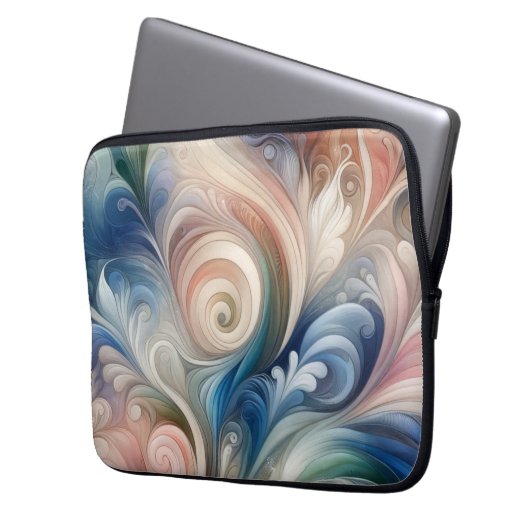 Fantasy Floral Pastel Blau & Creme Laptopschutzhülle (Vorderseite Links)