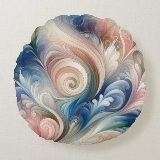 Fantasy Floral Pastel Blau & Creme Rundes Kissen (Vorderseite)