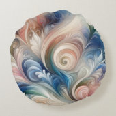 Fantasy Floral Pastel Blau & Creme Rundes Kissen (Rückseite)